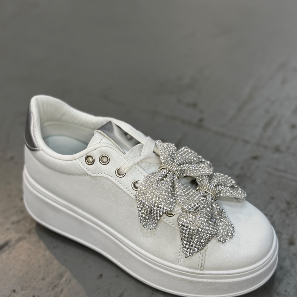 Women fashion platform with double bowls sneaker3008 silver